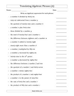 Translating Algebraic Phrases (Simple Version)