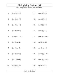 Multiplying Factors of Quadratic Expressions with x Coefficients of 1