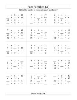 Multiplication and Division Relationships with Products to 49