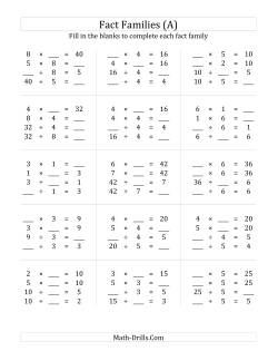 Multiplication and Division Relationships with Products to 64
